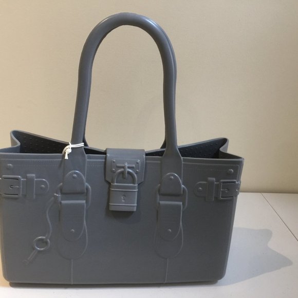 Great Bag Co Designer Robert Verdi Rubber Tote Hand Bag Purse Steel Grey - Picture 13 of 13